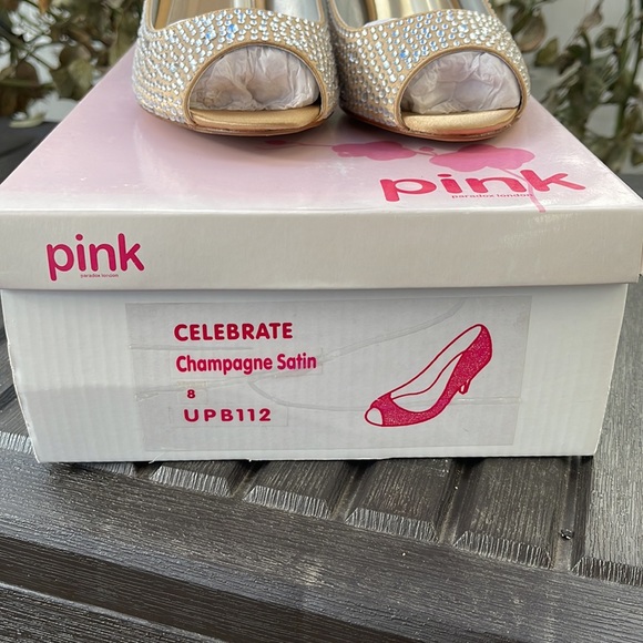 Pink Paradox London - Celebrate - Champagne Satin & Rhinestone Peep Toe Heels 8 - Picture 6 of 17